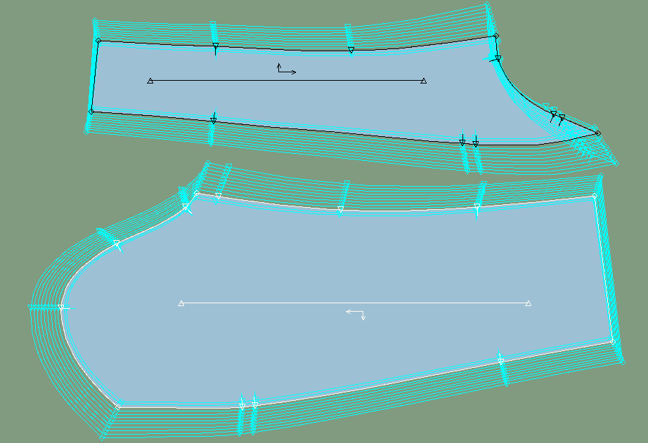 Garment pattern grading showing multiple sizes